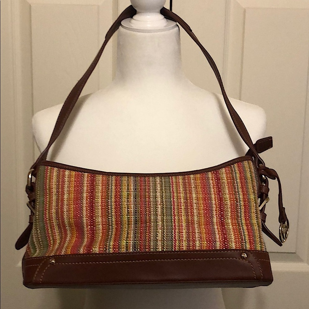 Brown Etienne Aigner Leather & Multi Color Woven Satchel Purse